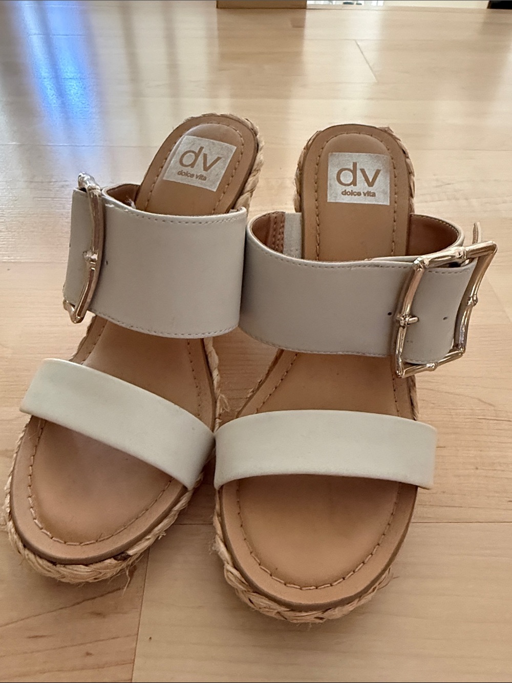 Dolce Vita Cream Espadrille Wedge Sandals with Buckle Strap